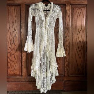 Widow XXS, White Lace Sheer Jacket, Bathing suit wrap, lingerie, Tunic
